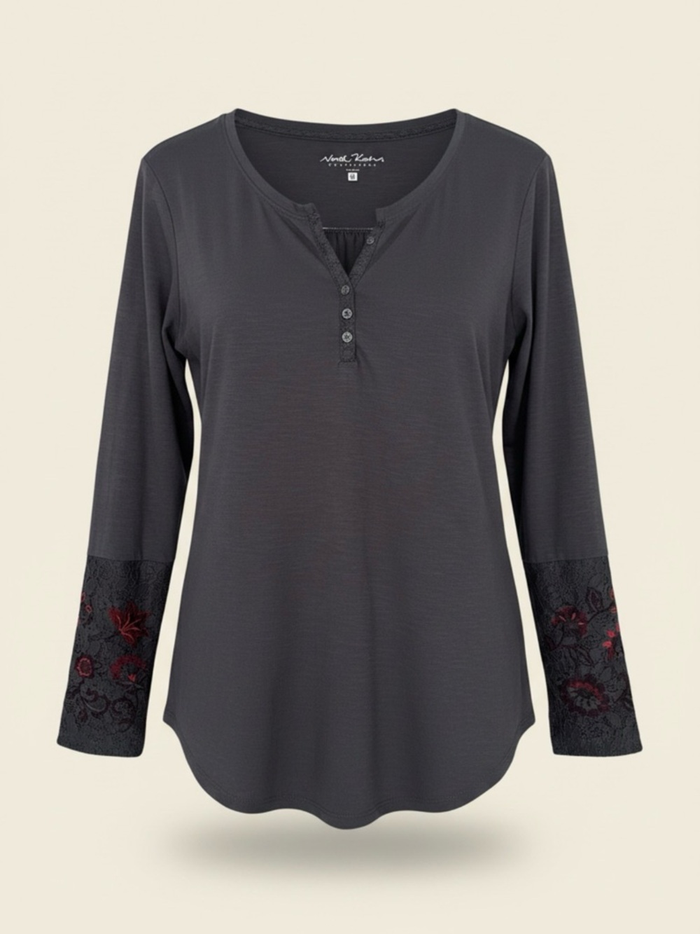 North River Outfitters | Gray Henley Embroidered Cuff | Long Sleeve T-Shirt | M - Picture 2 of 13